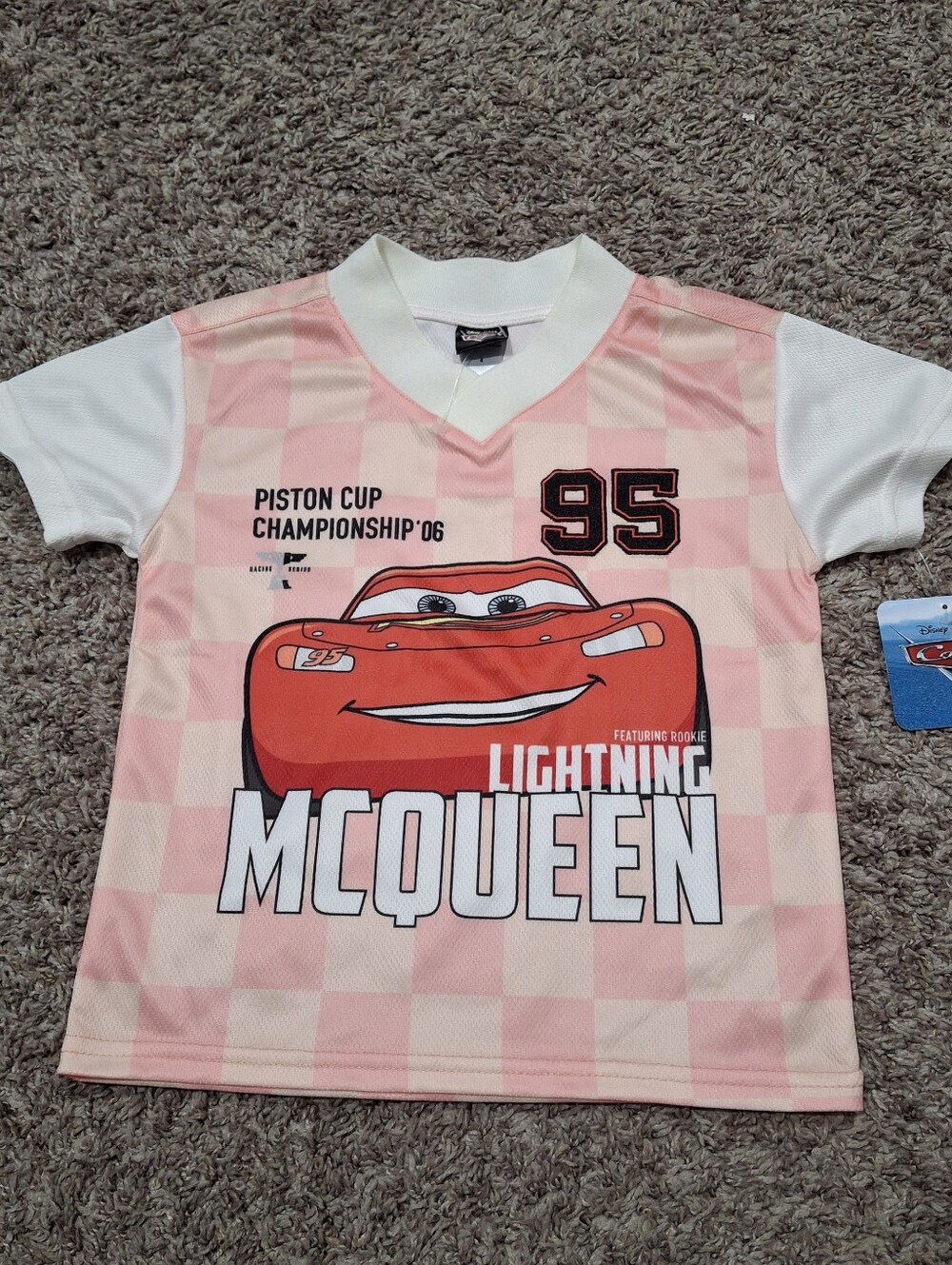 Disney Pixar Lightning McQueen Cars  Kids Pink Graphic Jersey 4T NWT